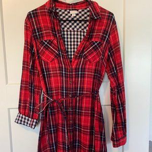 Merona Plaid Button-Down Long Sleeve Shirt Dress